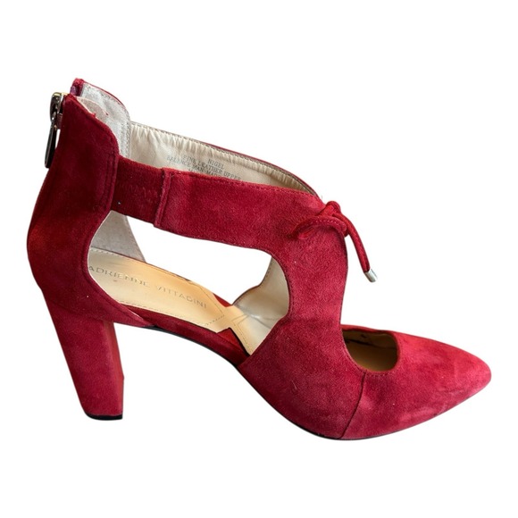 Adrienne Vittadini Pumps Womens 7 M Red Nigel Cutout Suede Chunky Block‎ Heels - Picture 4 of 13